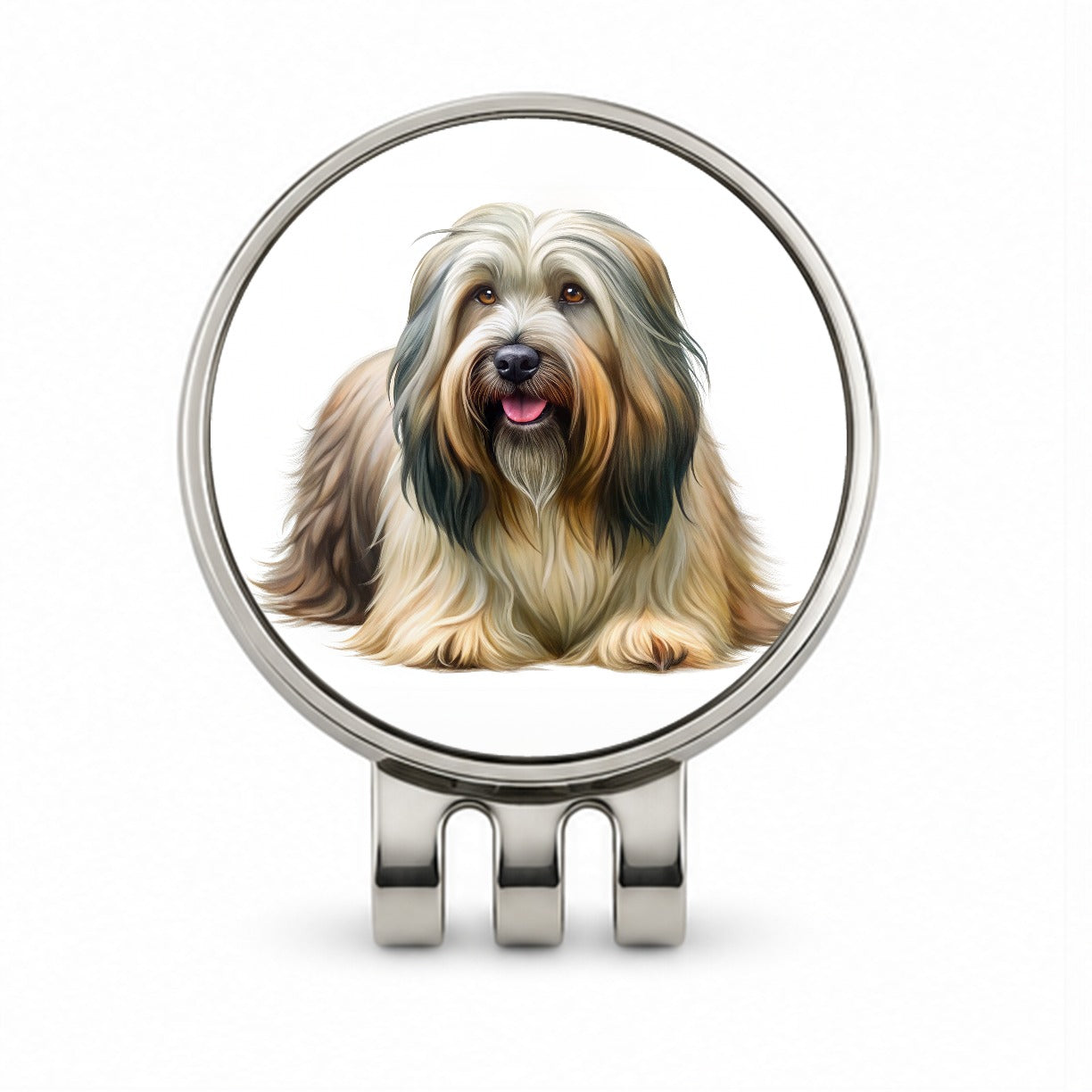 Briard Dog Illustration Golf Hat Clip with Ball Marker