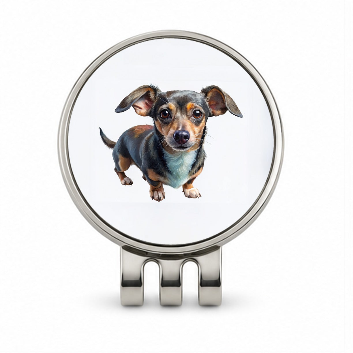 Chiweenie Dog Illustration Golf Hat Clip with Ball Marker