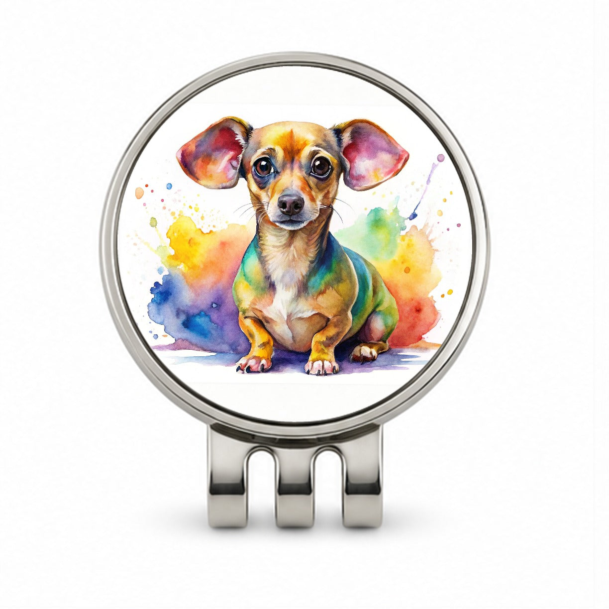Chiweenie Dog Watercolor Style Golf Hat Clip with Ball Marker