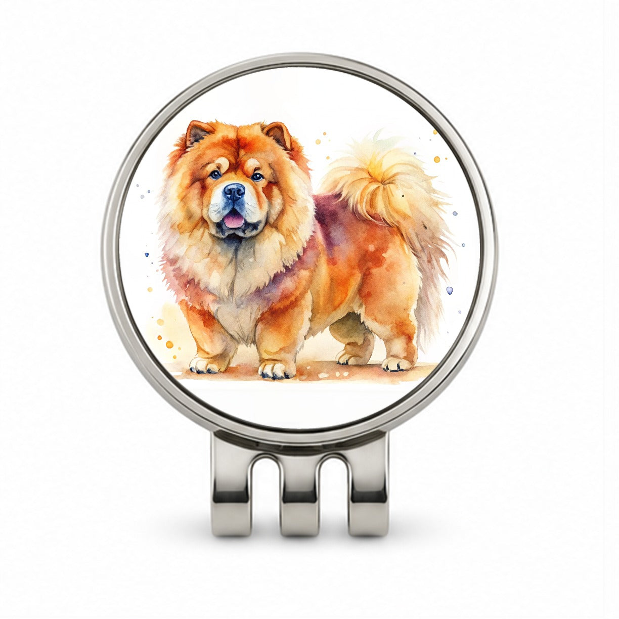Chow Chow Dog Watercolor Style Golf Hat Clip with Ball Marker