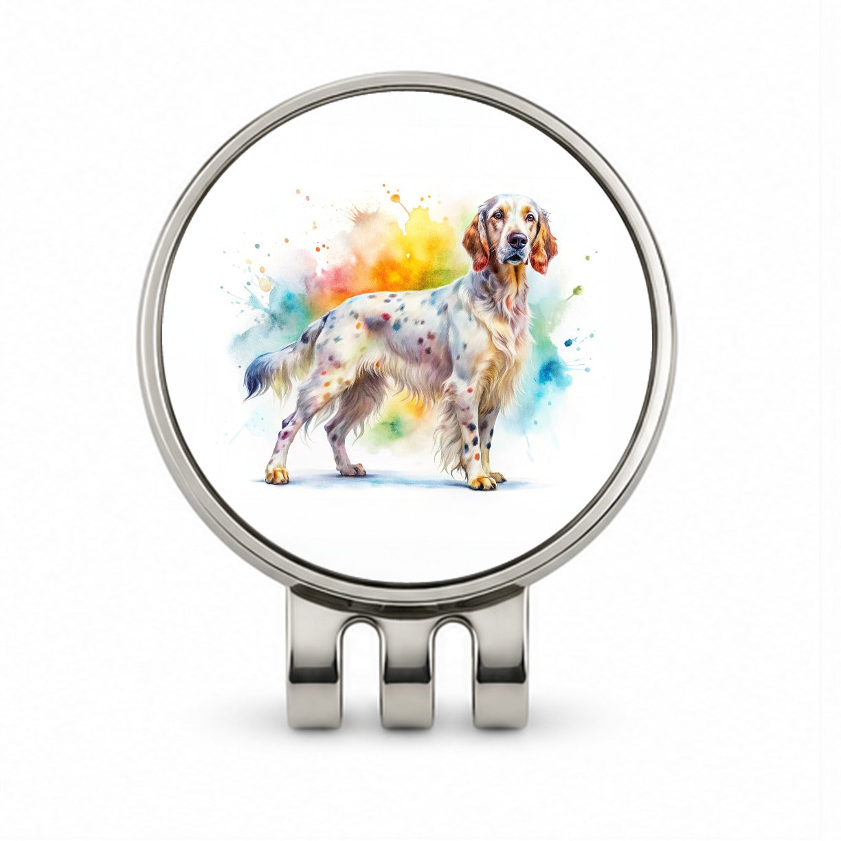 English Setter Dog Watercolor Style Golf Hat Clip with Ball Marker