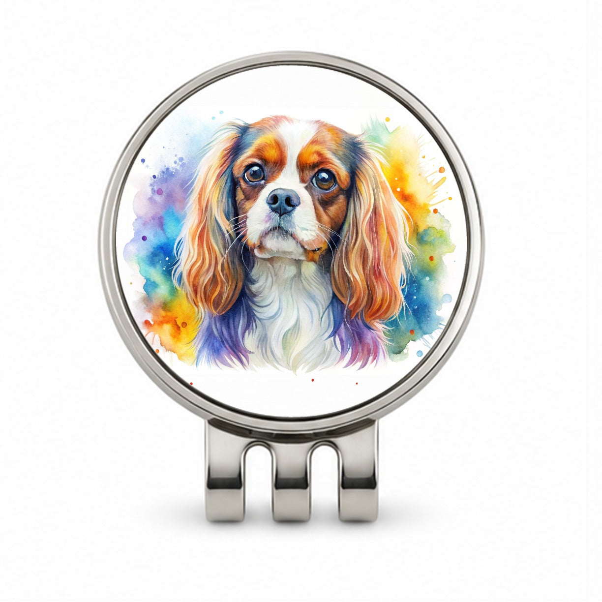 English Toy Spaniel Dog Watercolor Style Golf Hat Clip with Ball Marker