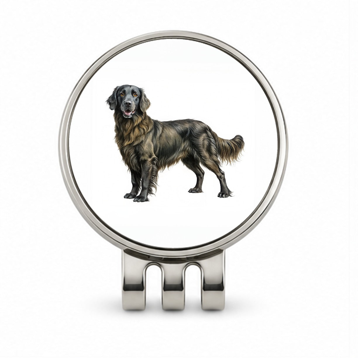 Flat Coated Retriever Dog Illustration Golf Hat Clip with Ball Marker
