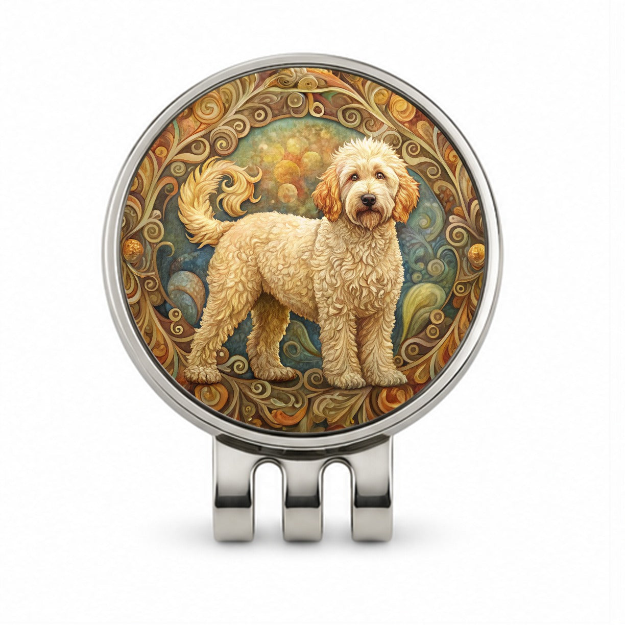 Goldendoodle Dog Art Nouveau Golf Hat Clip with Ball Marker