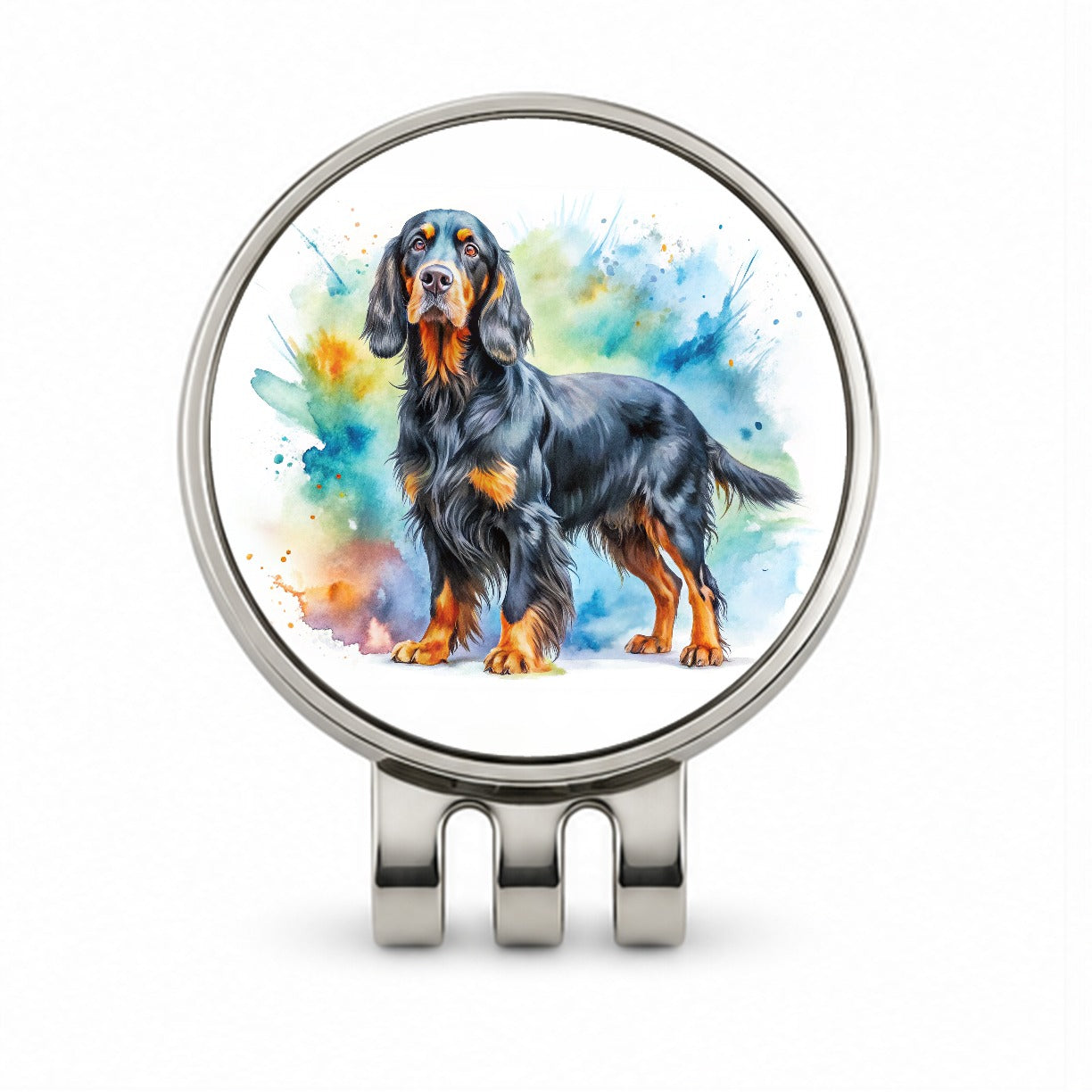 Gordon Setter Dog Watercolor Style Golf Hat Clip with Ball Marker