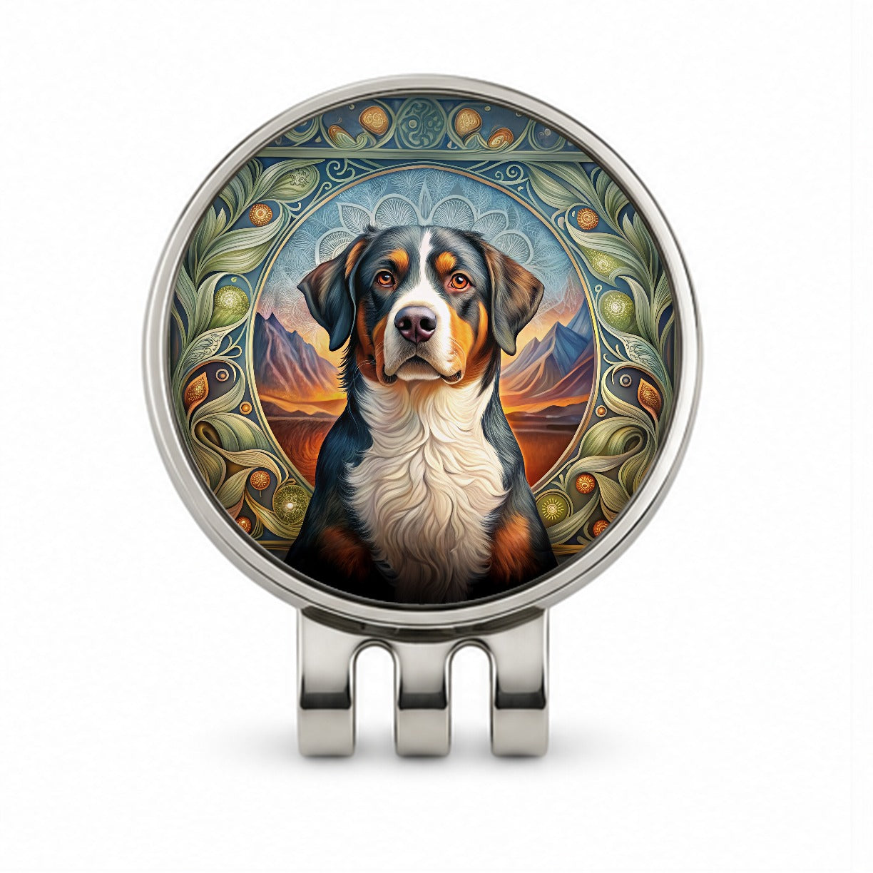 Greater Swiss Mountain Dog Art Nouveau Golf Hat Clip with Ball Marker