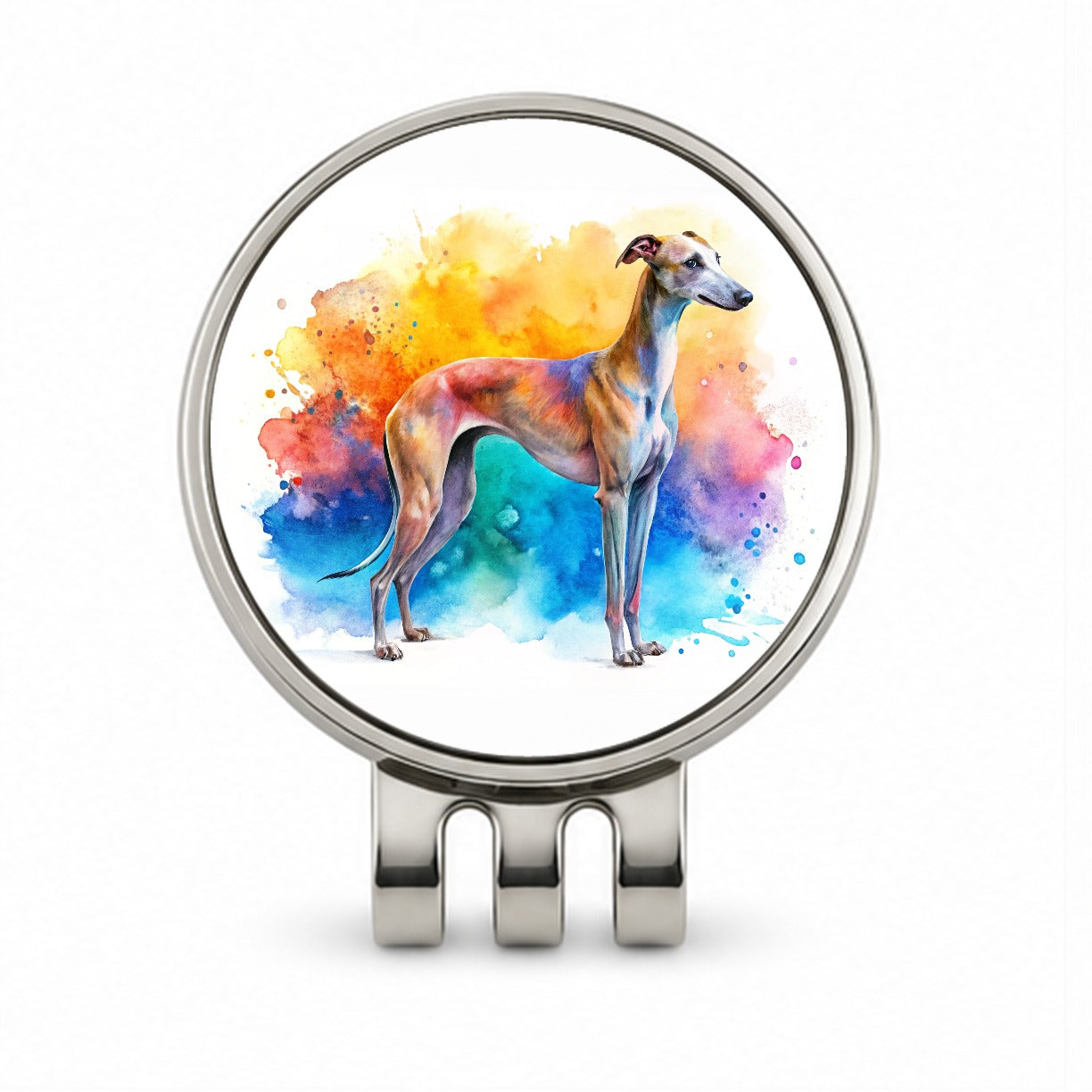 Greyhound Dog Watercolor Style Golf Hat Clip with Ball Marker