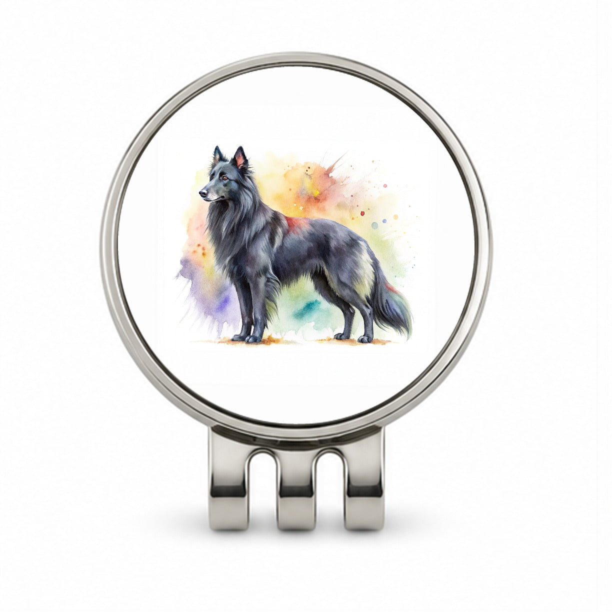 Groenendael Belgian Sheepdog Dog Watercolor Style Golf Hat Clip with Ball Marker
