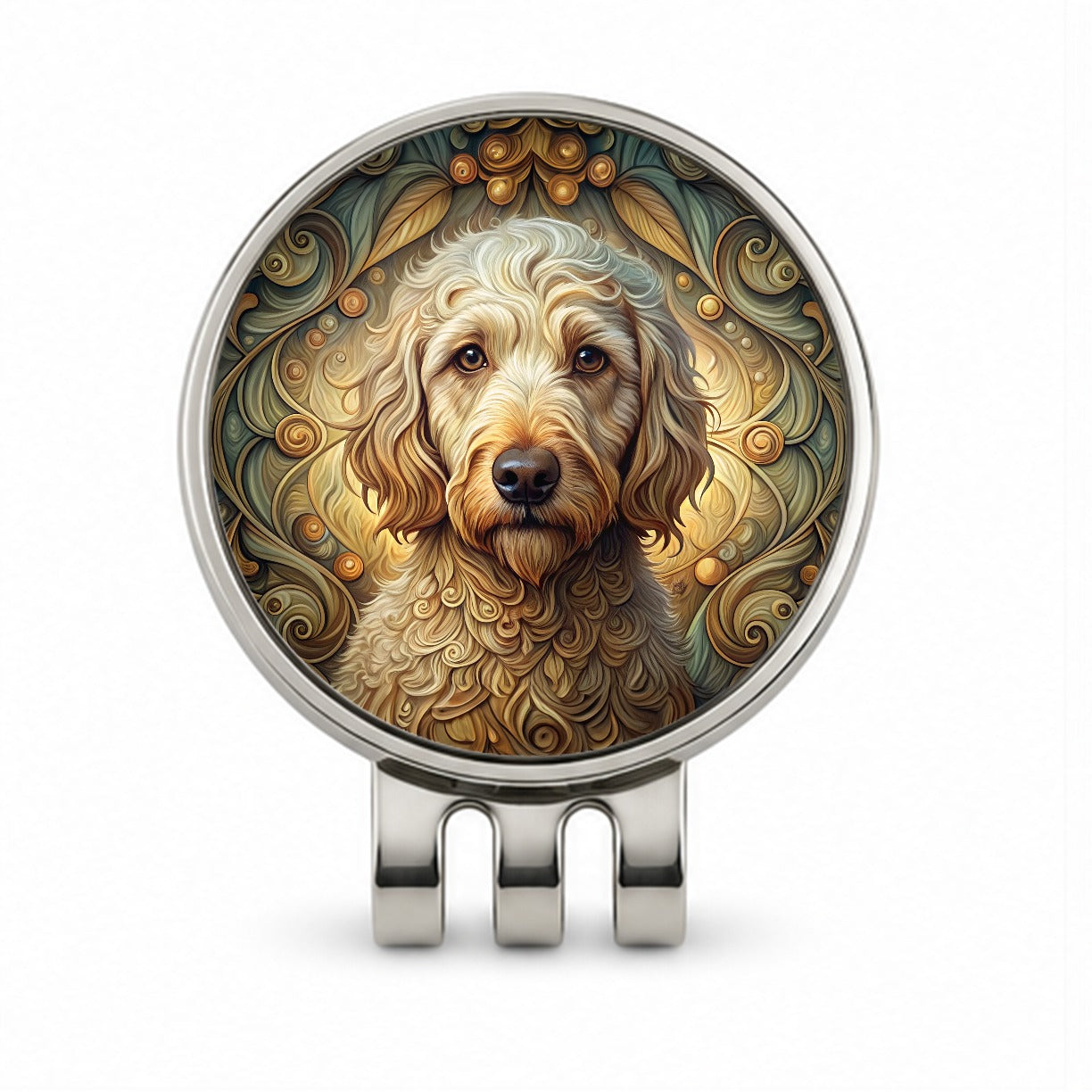 Labradoodle Dog Art Nouveau Golf Hat Clip with Ball Marker