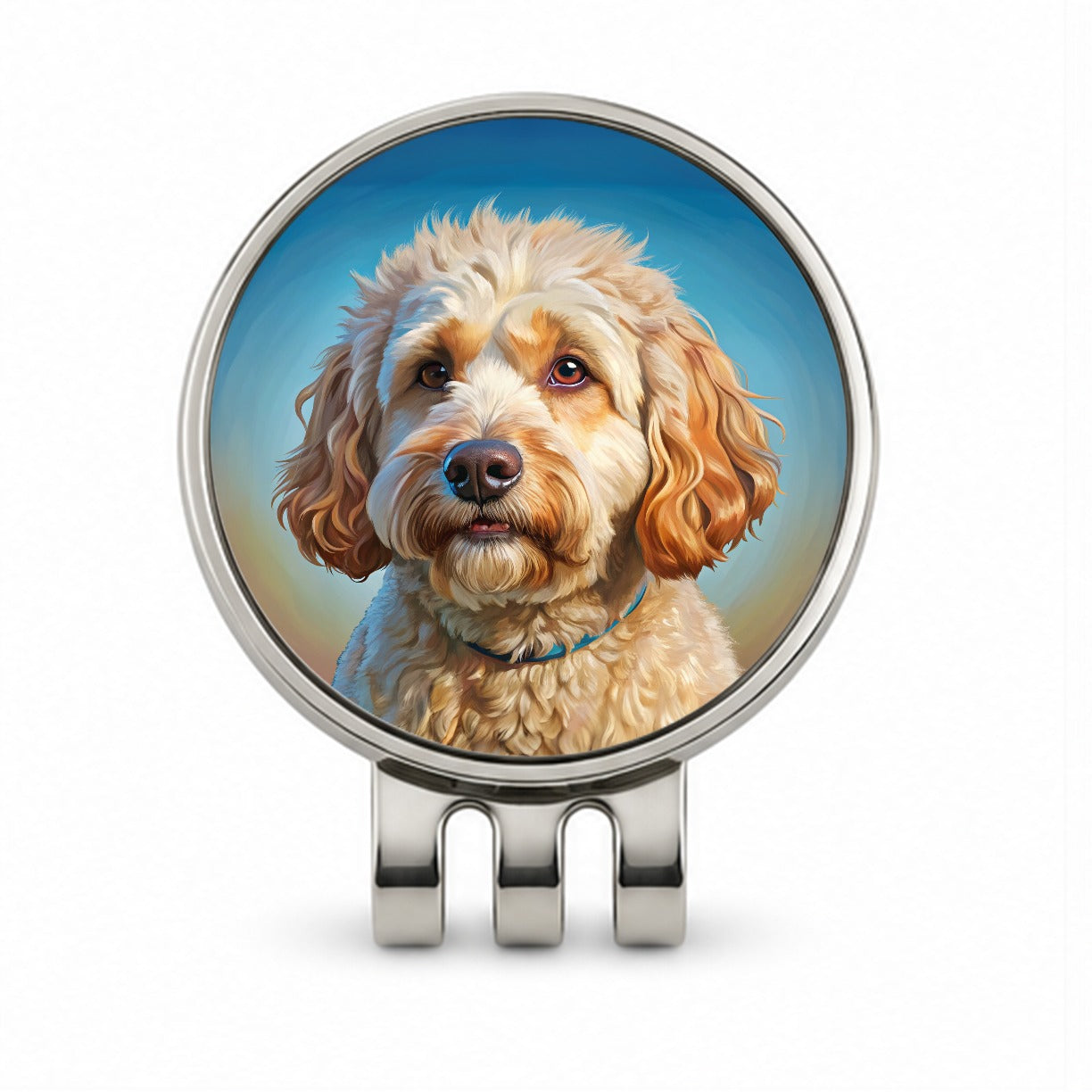 Labradoodle Dog Illustration Golf Hat Clip with Ball Marker