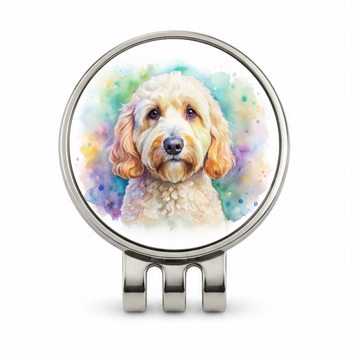 Labradoodle Dog Watercolor Style Golf Hat Clip with Ball Marker