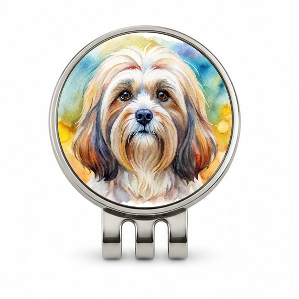 Lhasa Apso Dog Watercolor Style Golf Hat Clip with Ball Marker