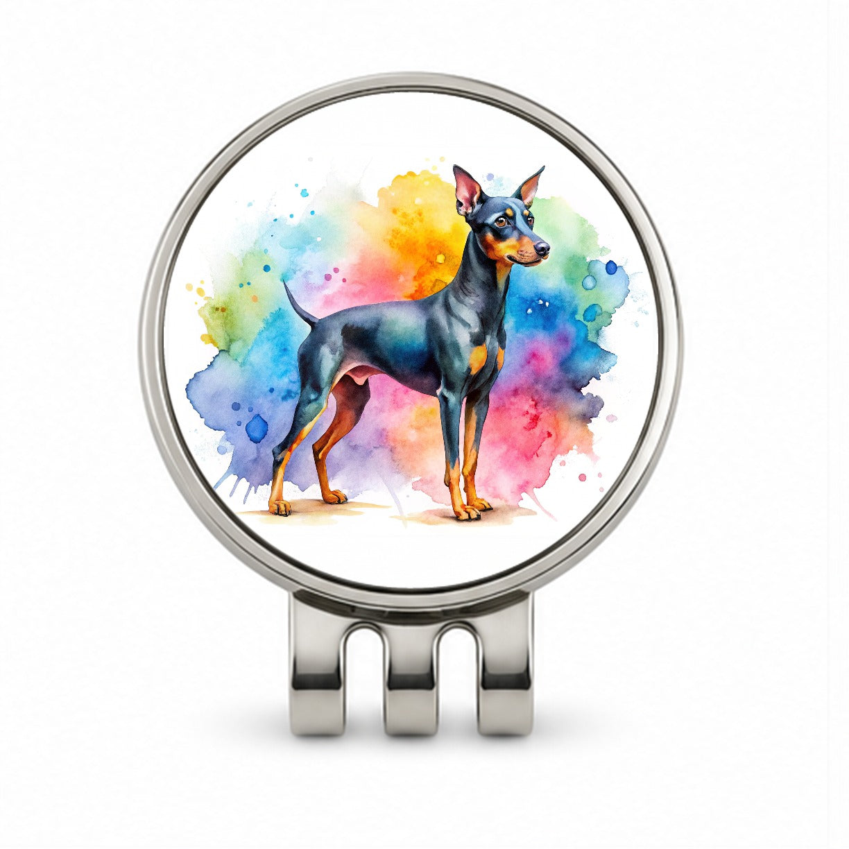 Manchester Terrier Dog Watercolor Style Golf Hat Clip with Ball Marker