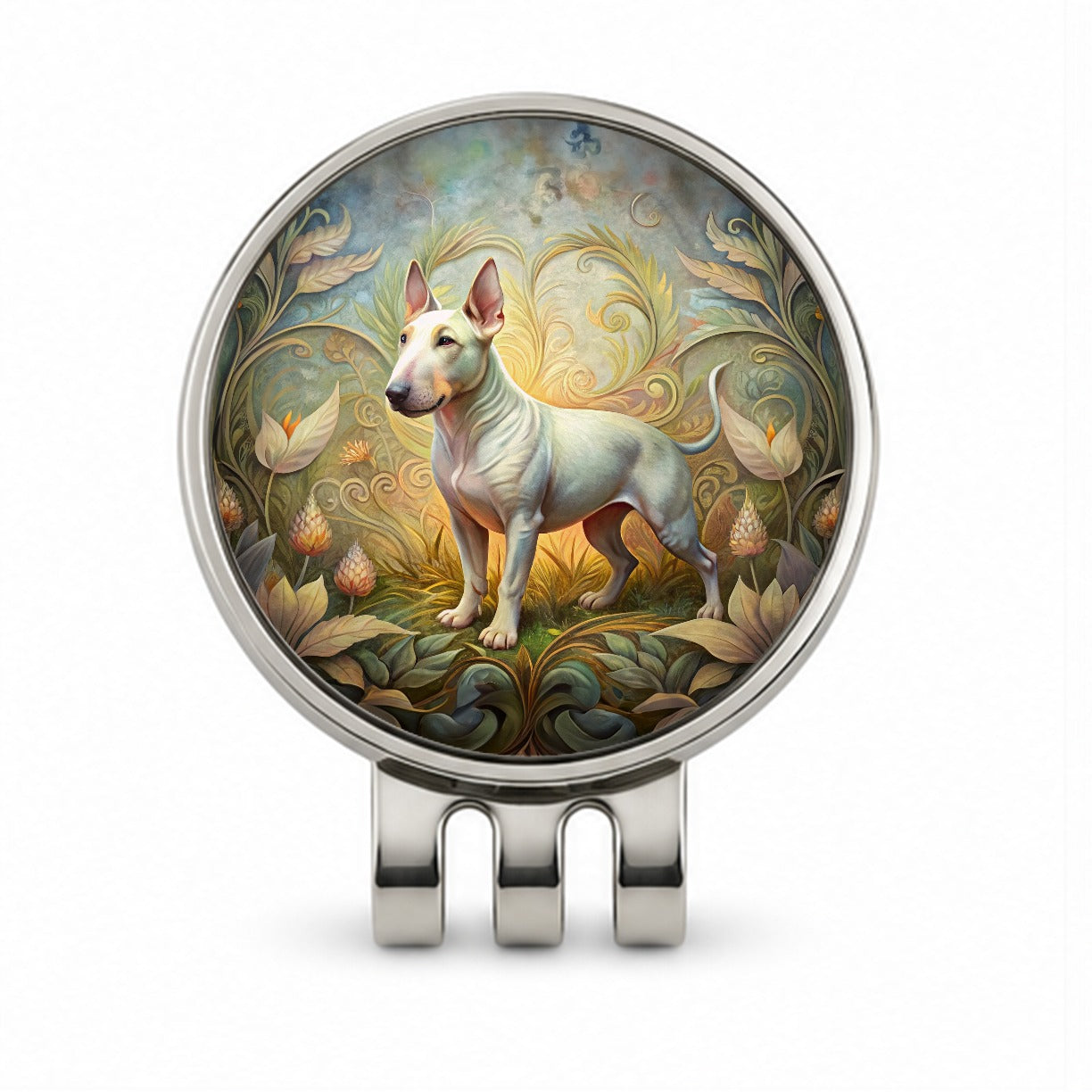 Miniature Bull Terrier Dog Art Nouveau Golf Hat Clip with Ball Marker