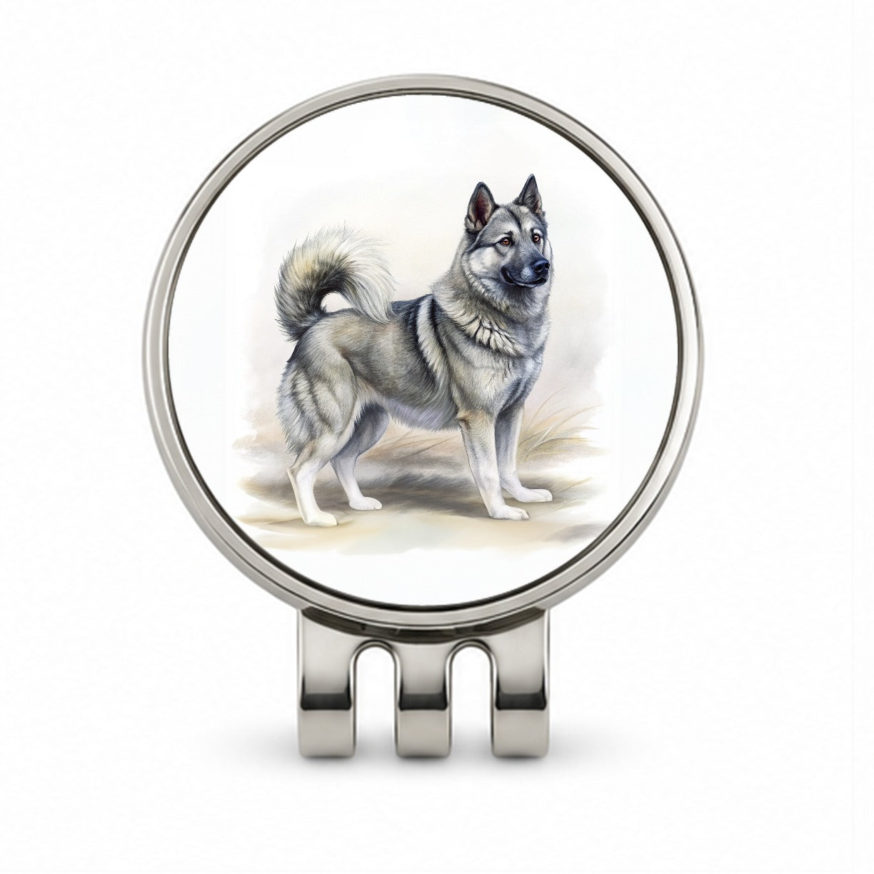 Norwegian Elkhound Dog Illustration Golf Hat Clip with Ball Marker