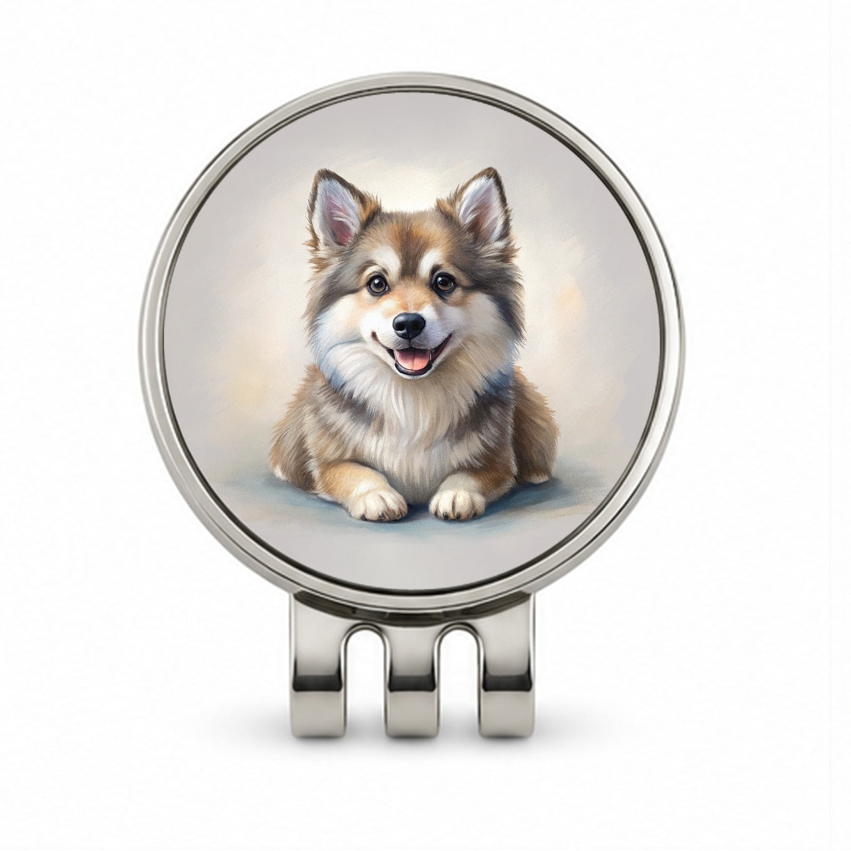 Pomsky Dog Illustration Golf Hat Clip with Ball Marker