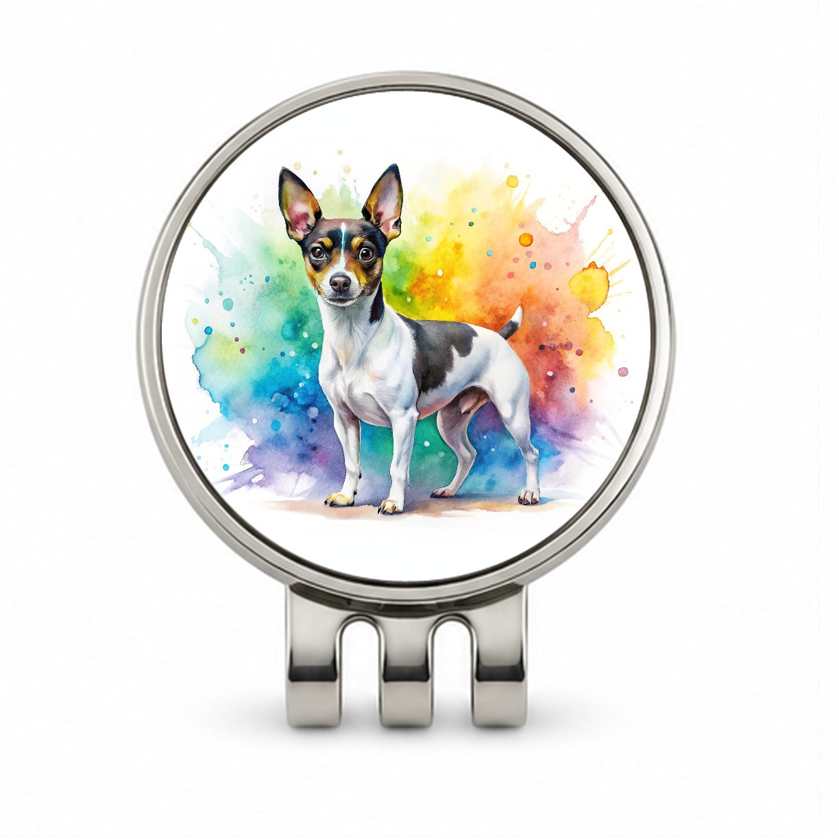 Rat Terrier Dog Watercolor Style Golf Hat Clip with Ball Marker