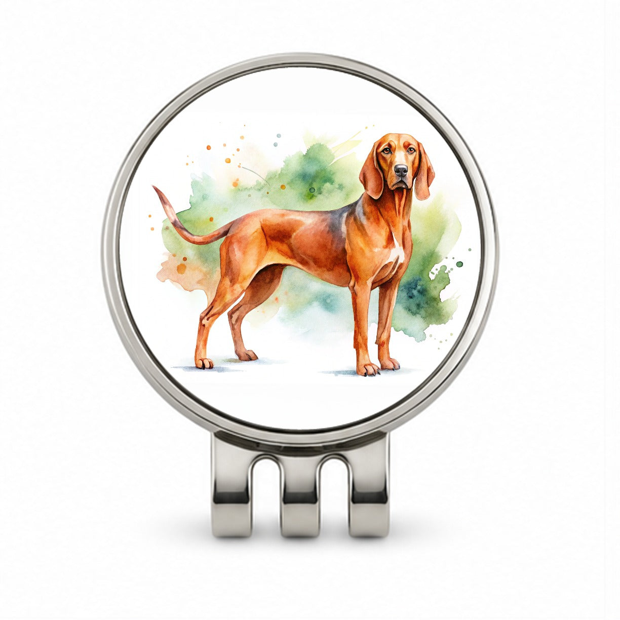 Redbone Coonhound Dog Watercolor Style Golf Hat Clip with Ball Marker