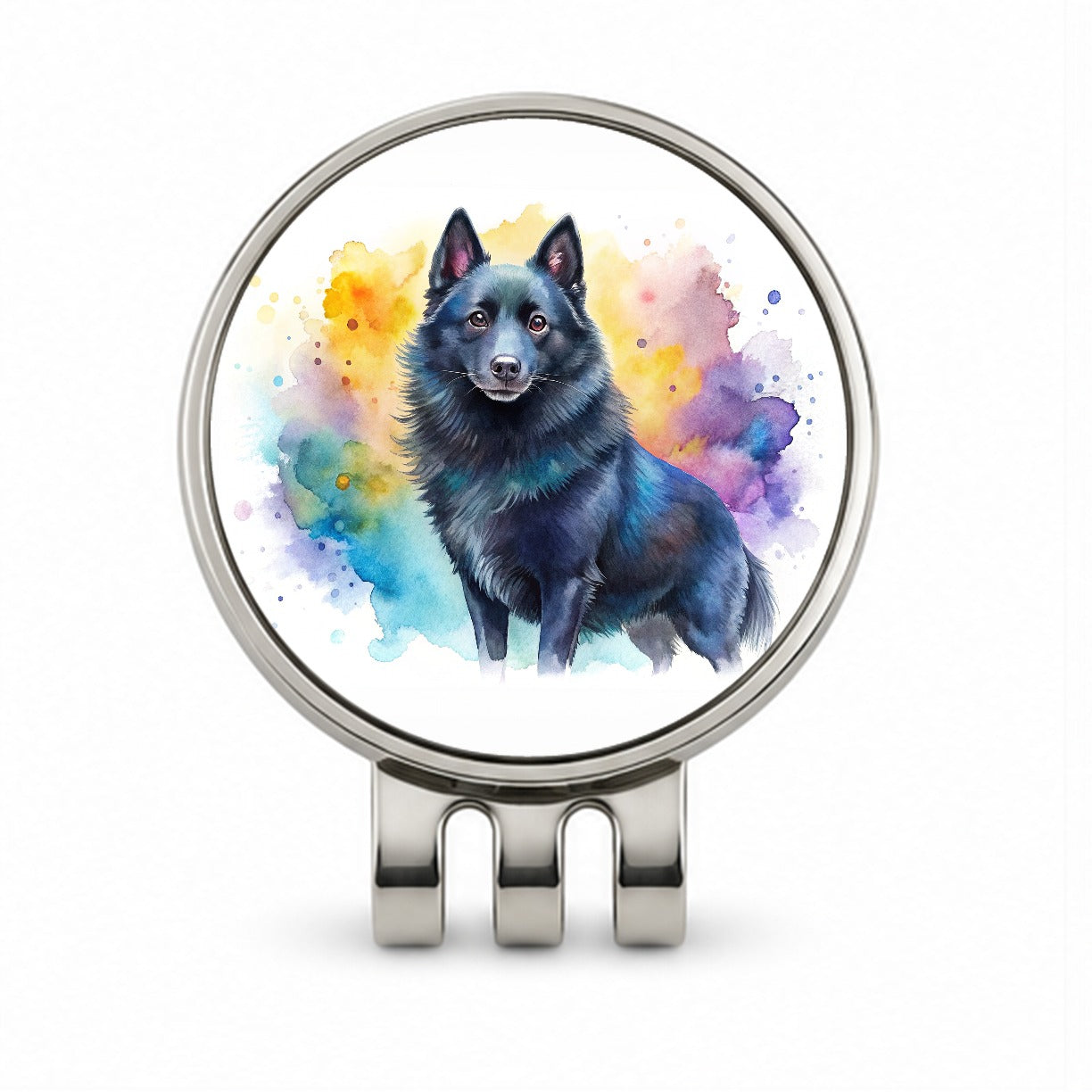 Schipperke Dog Watercolor Style Golf Hat Clip with Ball Marker