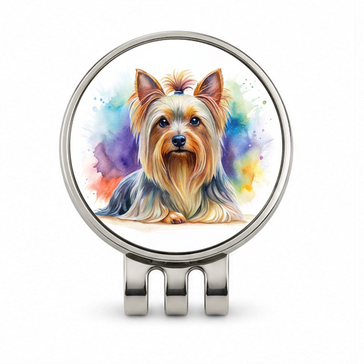 Silky Terrier Dog Watercolor Style Golf Hat Clip with Ball Marker