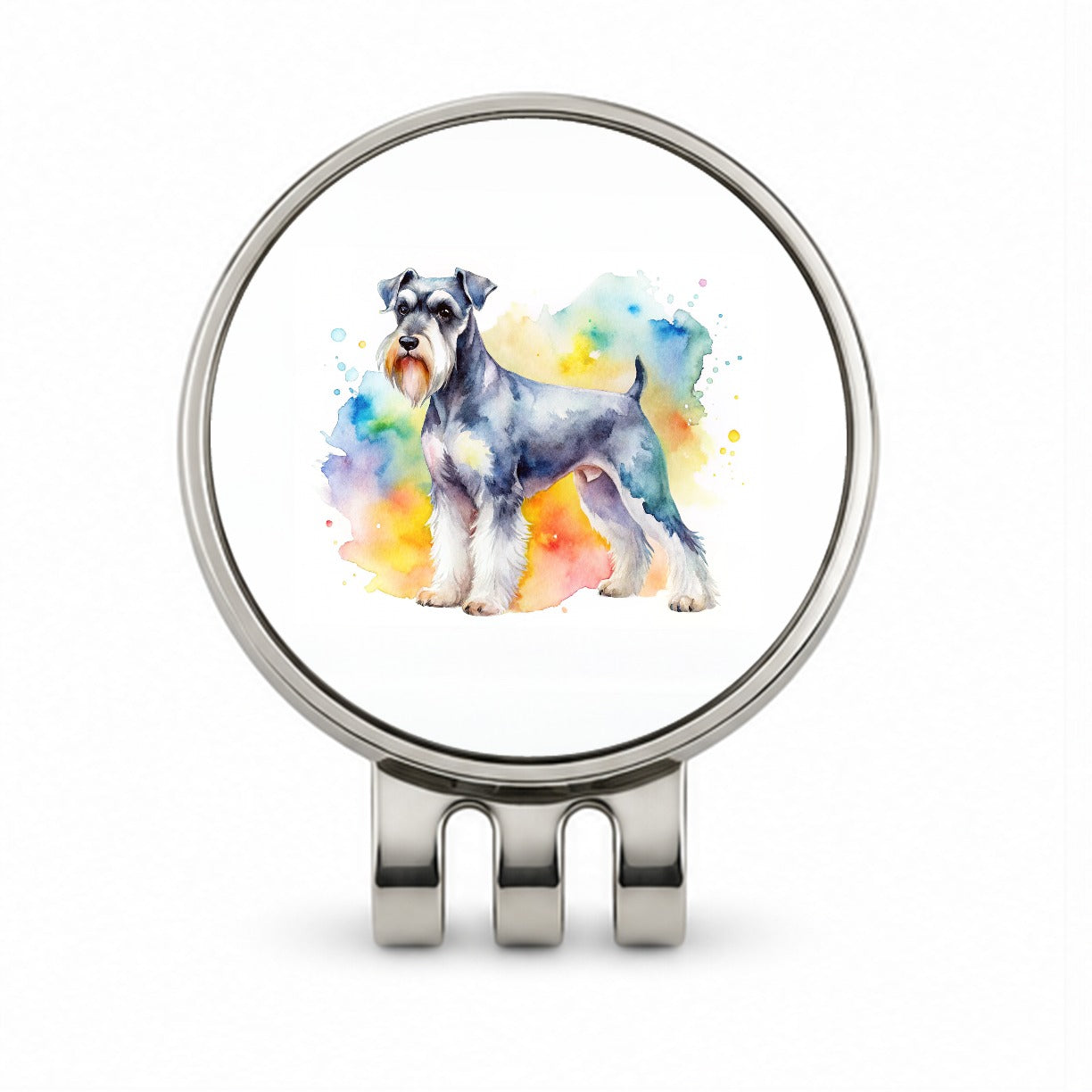 Standard Schnauzer Dog Watercolor Style Golf Hat Clip with Ball Marker