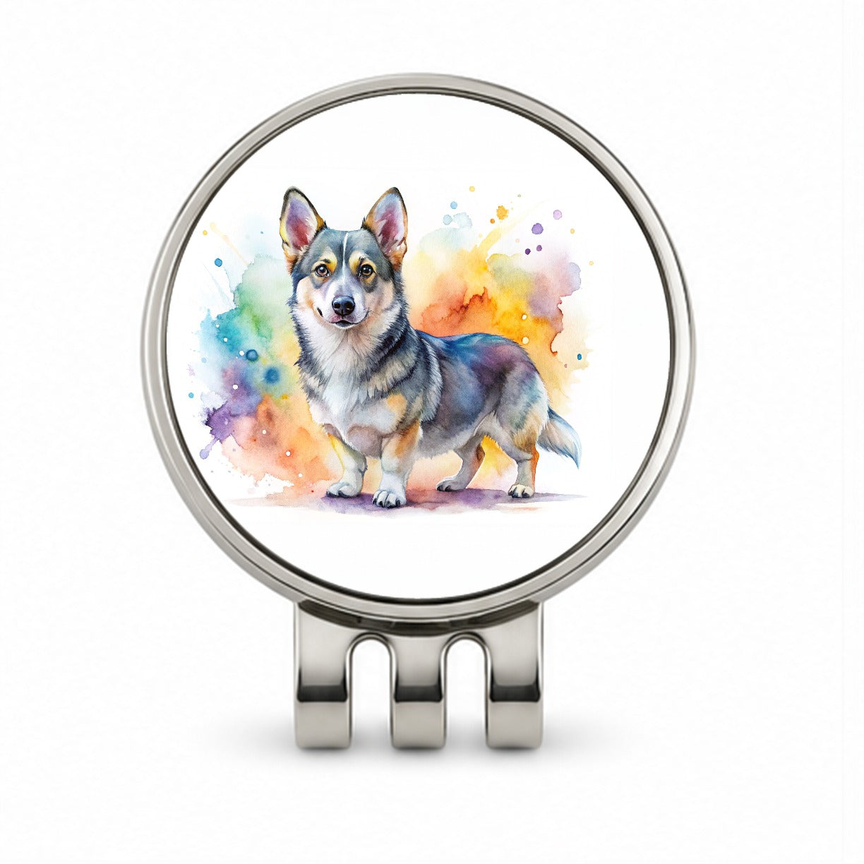Swedish Vallhund Dog Watercolor Style Golf Hat Clip with Ball Marker