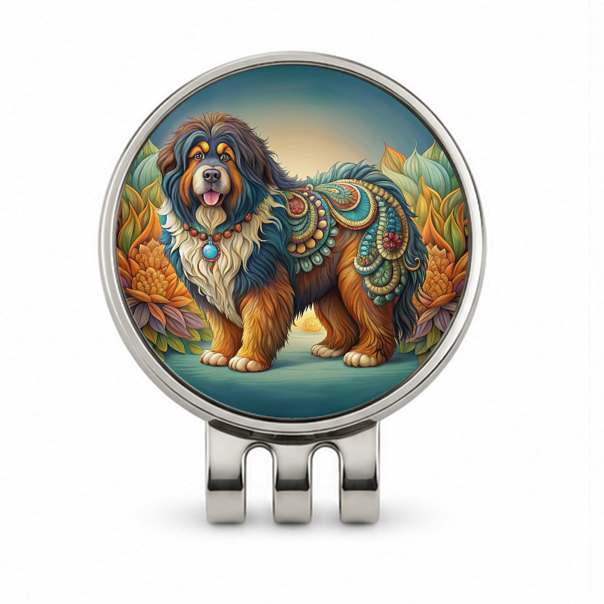 Tibetan Mastiff Dog Art Nouveau Golf Hat Clip with Ball Marker