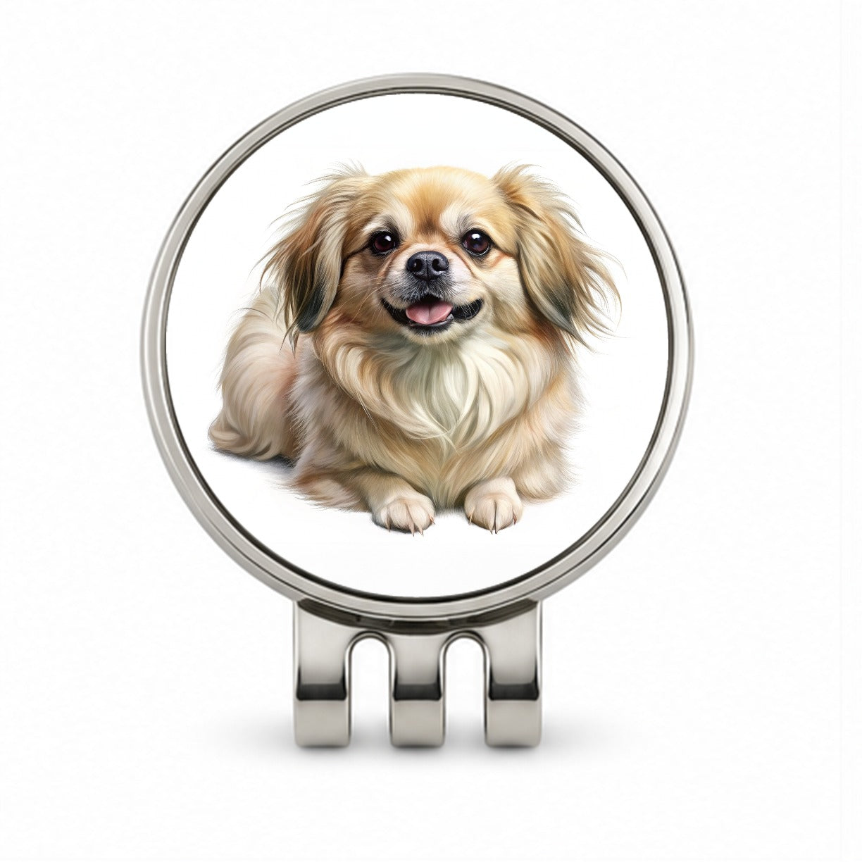 Tibetan Spaniel Dog Illustration Golf Hat Clip with Ball Marker