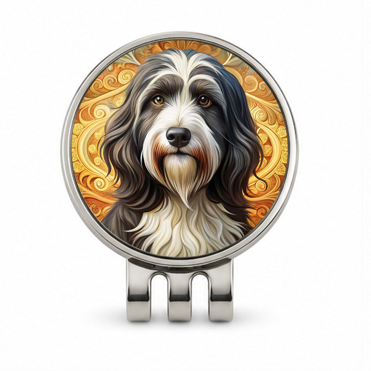 Tibetan Terrier Dog Art Nouveau Golf Hat Clip with Ball Marker