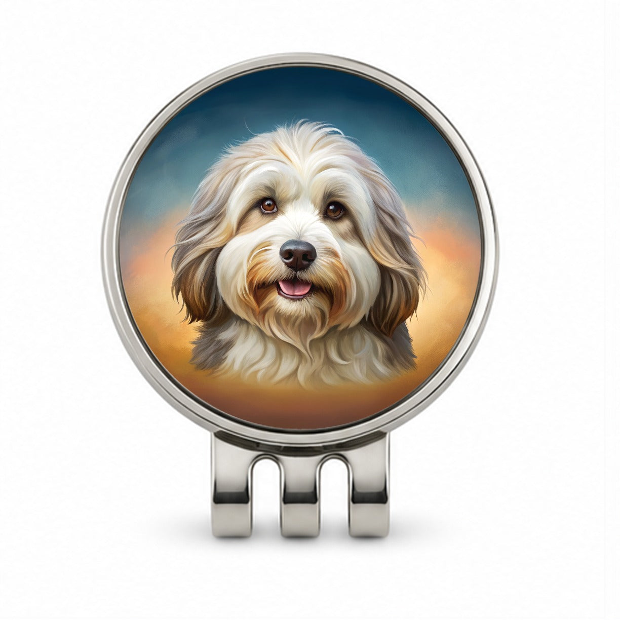 Tibetan Terrier Dog Illustration Golf Hat Clip with Ball Marker