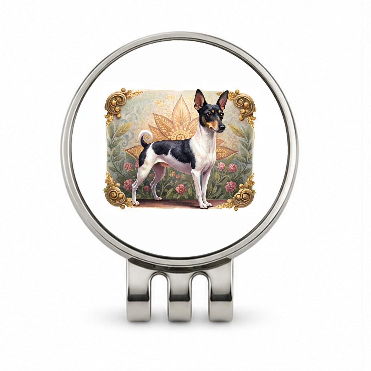Toy Fox Terrier Dog Art Nouveau Golf Hat Clip with Ball Marker