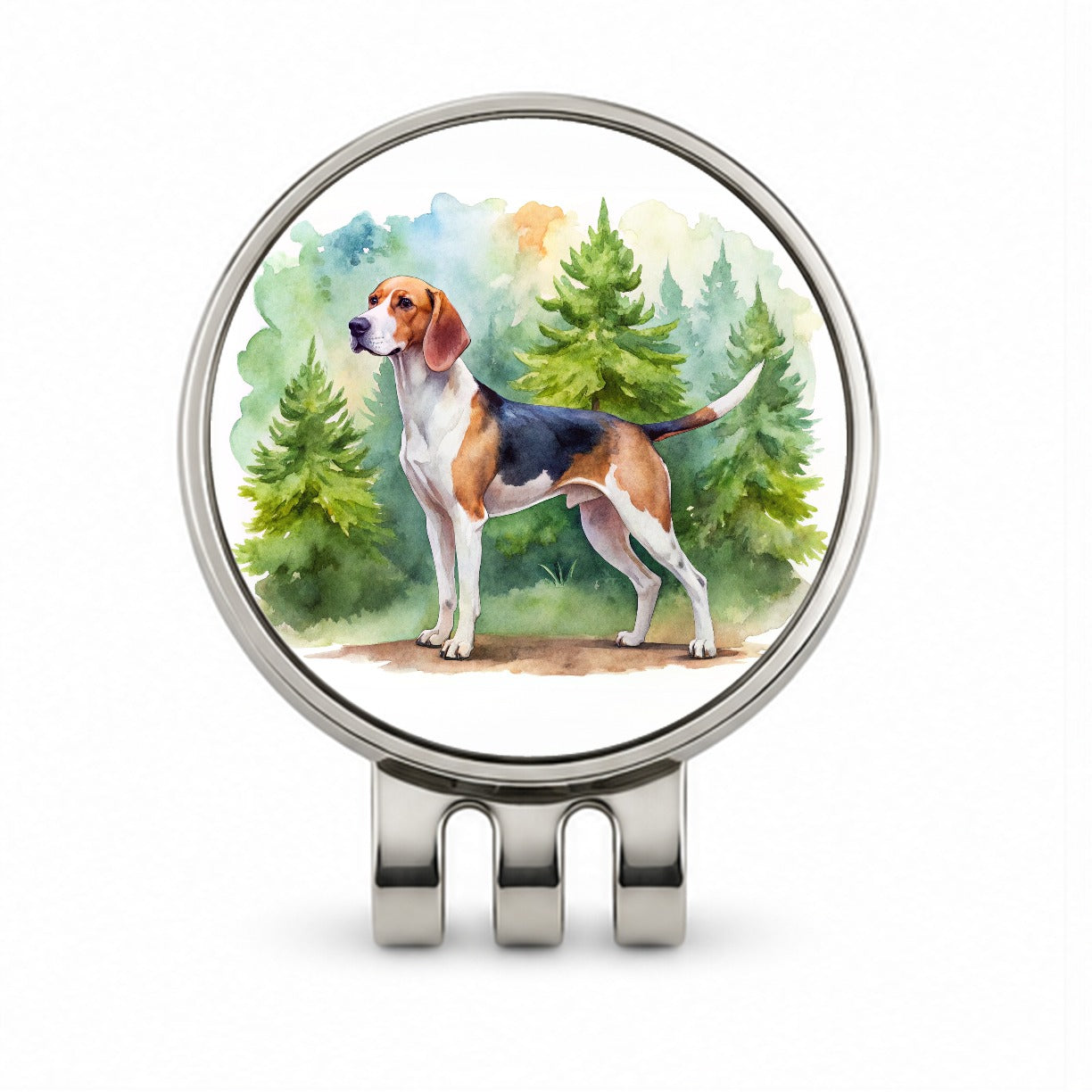 Treeing Walker Coonhound Dog Watercolor Style Golf Hat Clip with Ball Marker