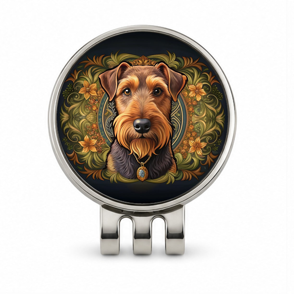 Welsh Terrier Dog Art Nouveau Golf Hat Clip with Ball Marker