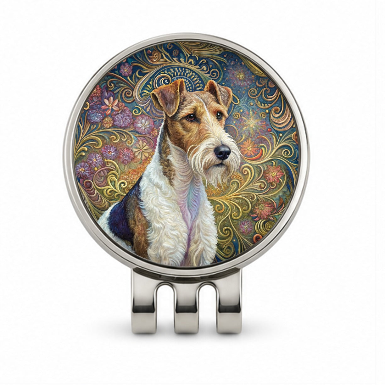 Wire Fox Terrier Dog Art Nouveau Golf Hat Clip with Ball Marker