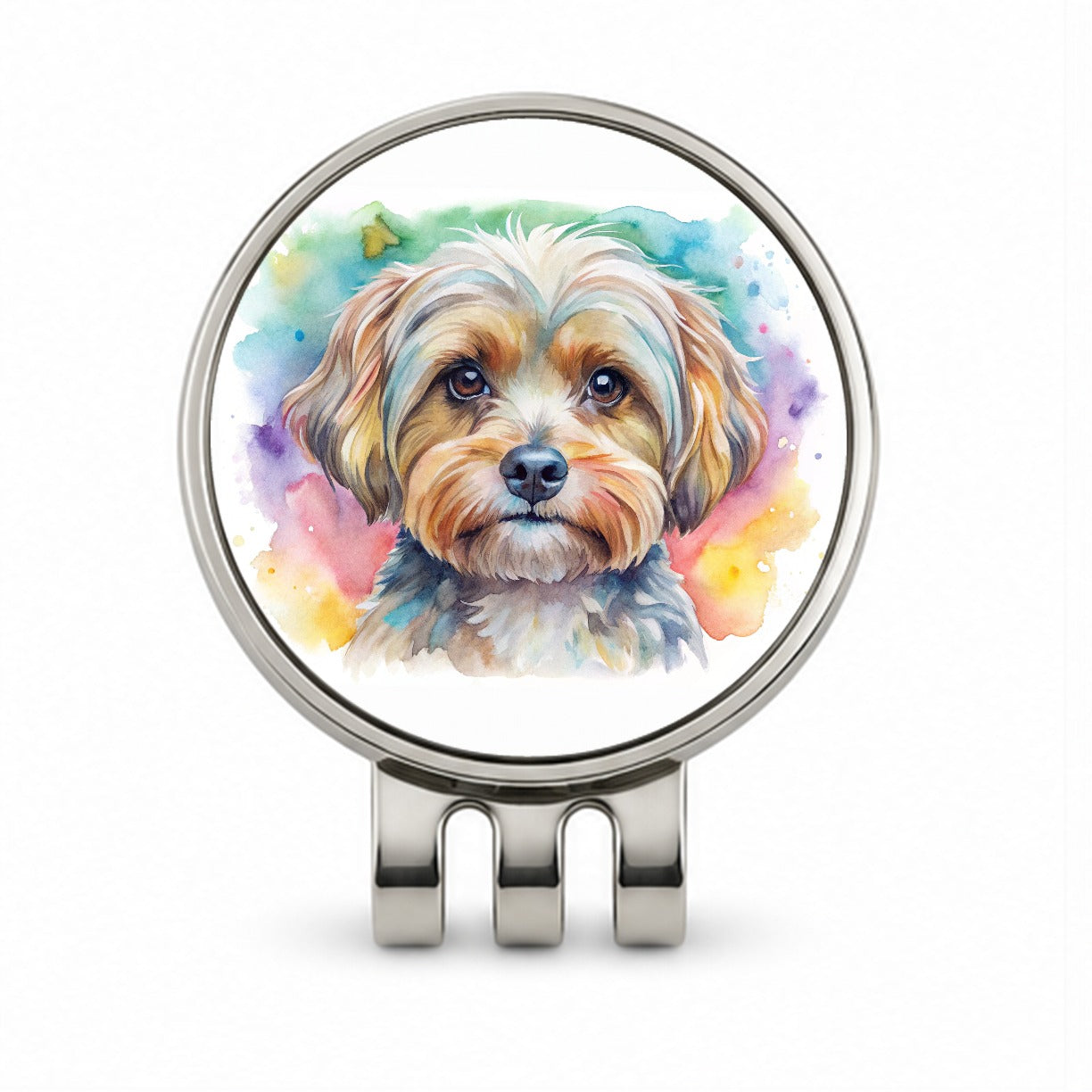 Yorkipoo Dog Watercolor Style Golf Hat Clip with Ball Marker