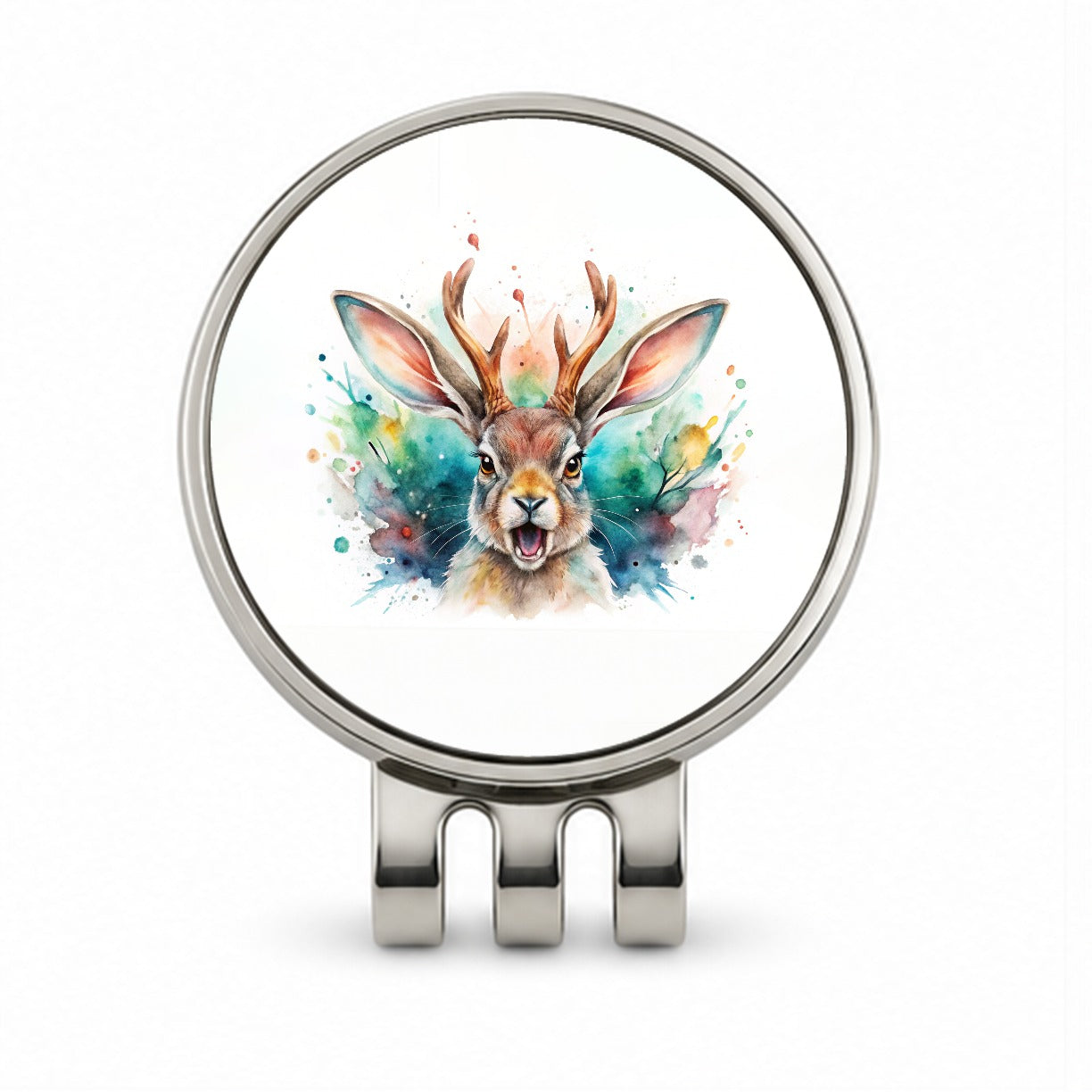 Angry Jackalope Watercolor Golf Hat Clip with Ball Marker