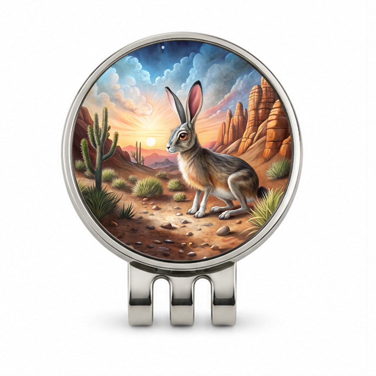 Jackrabbit In Desert Golf Hat Clip with Ball Marker