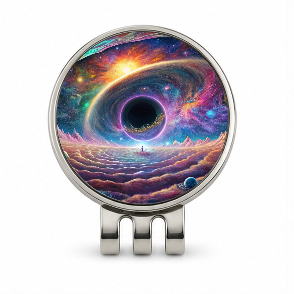 Psychedelic Black Hole Galaxy Space Vibrant Colors Golf Hat Clip with Ball Marker