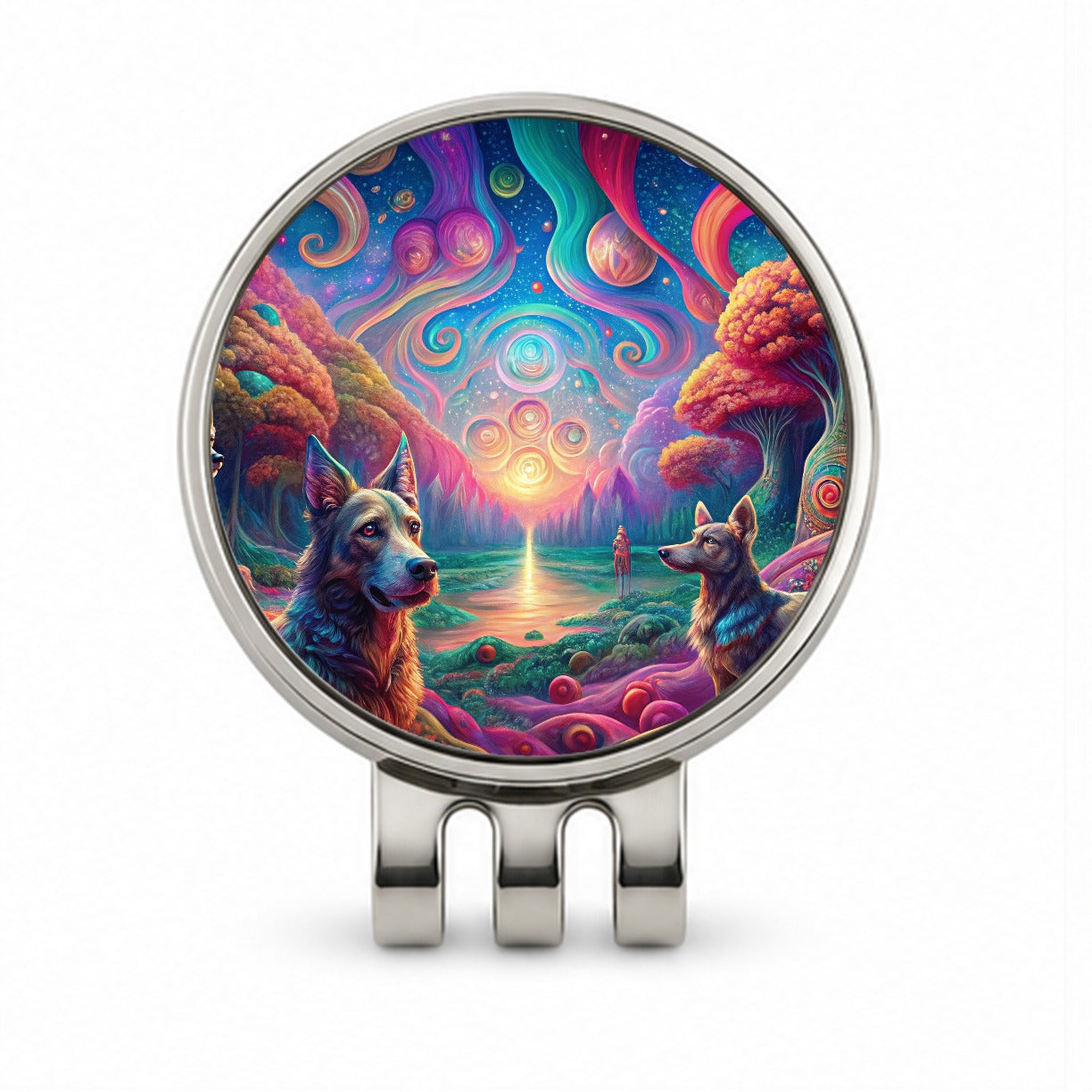Psychedelic Dogs Vibrant Colors Golf Hat Clip with Ball Marker