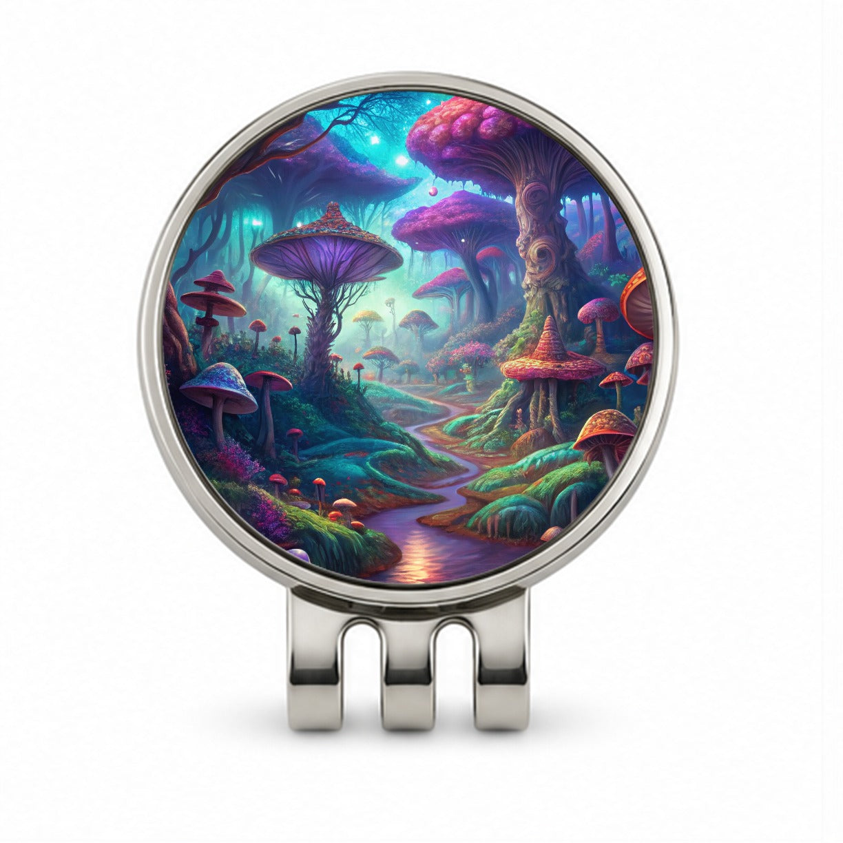 Psychedelic Fantasy Forest Vibrant Colors Golf Hat Clip with Ball Marker