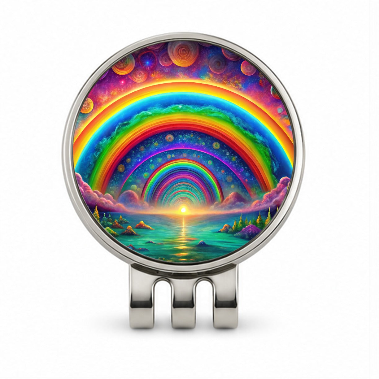 Psychedelic Lots of Rainbows Colors Golf Hat Clip with Ball Marker