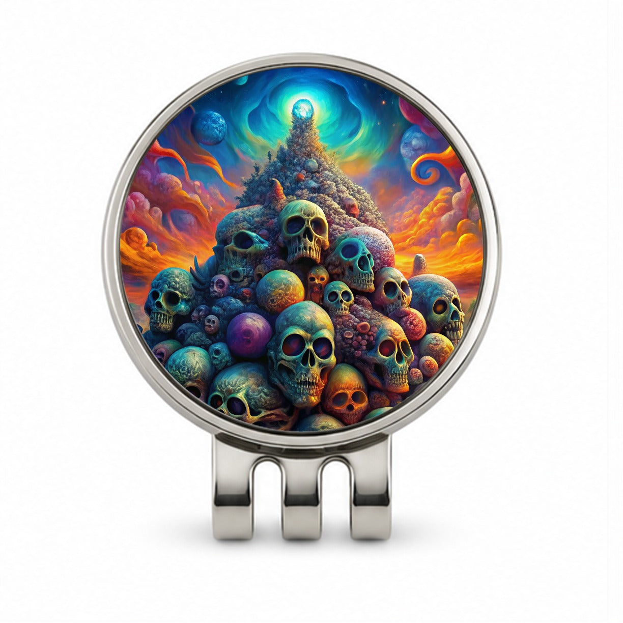 Psychedelic Pile Of Skulls Vibrant Colors Golf Hat Clip with Ball Marker