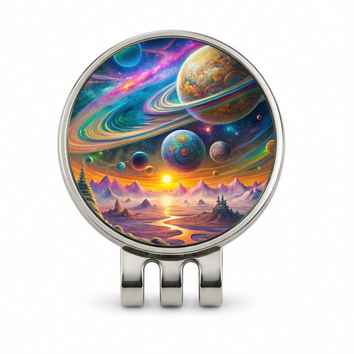 Psychedelic Solar System Space Design Golf Hat Clip with Ball Marker