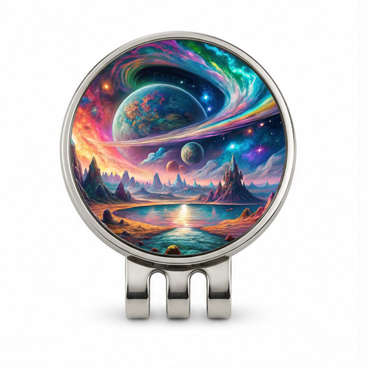 Psychedelic Space Galaxy Planet Vibrant Colors Golf Hat Clip with Ball Marker