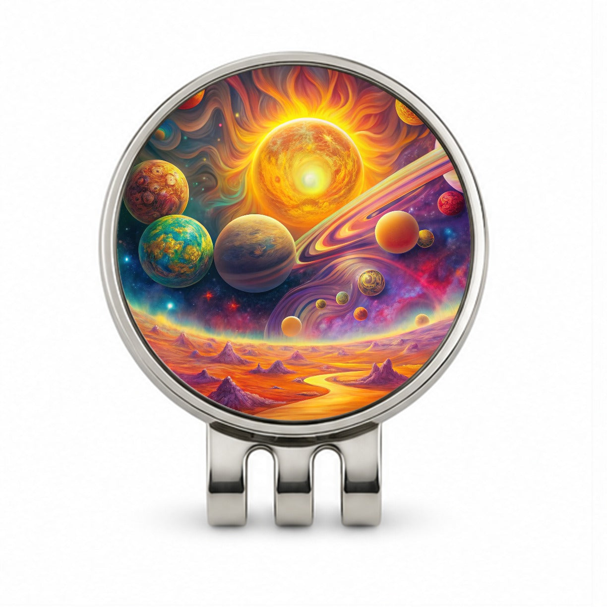 Psychedelic Sun And Planets Solar System Golf Hat Clip with Ball Marker