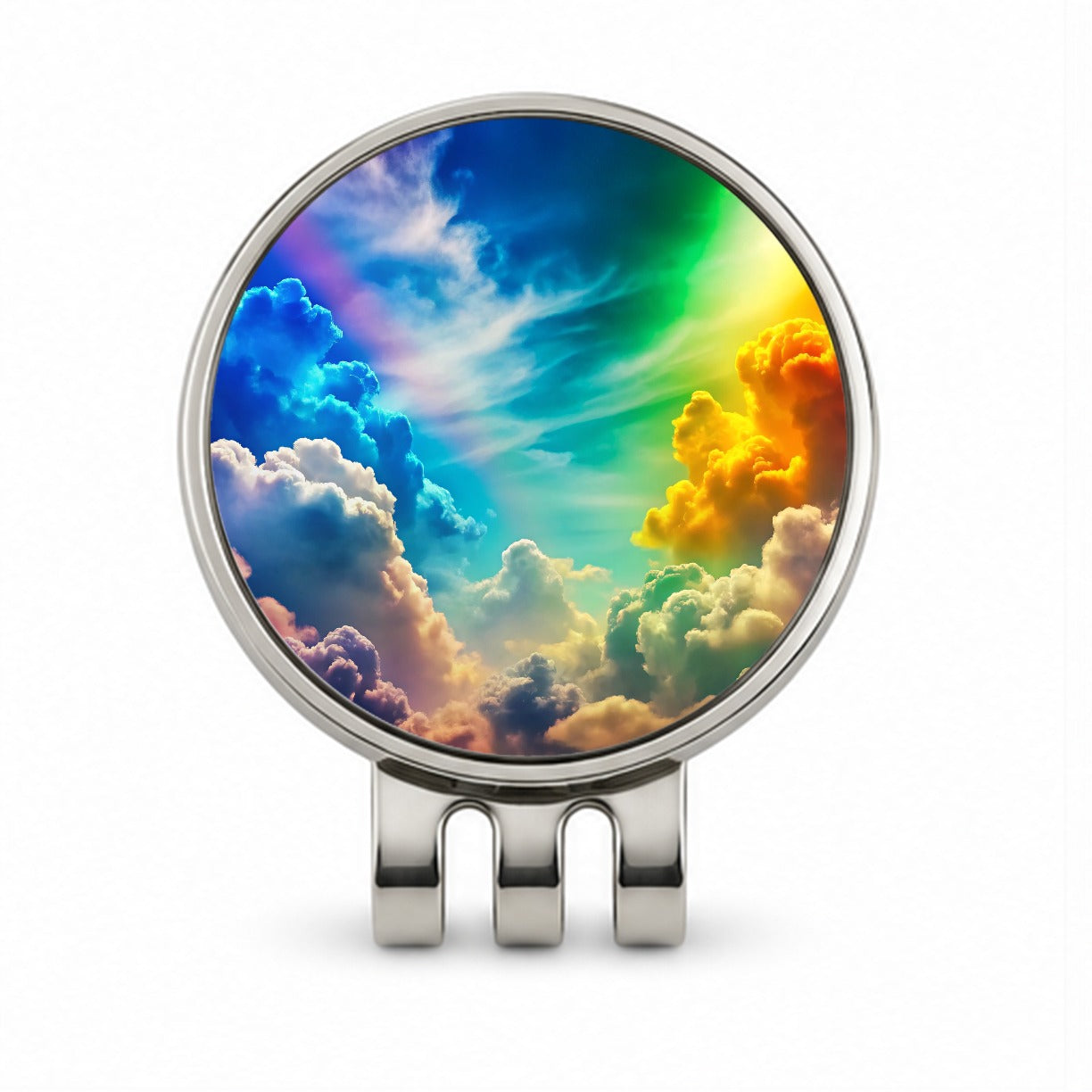 Rainbow Clouds Golf Hat Clip with Ball Marker