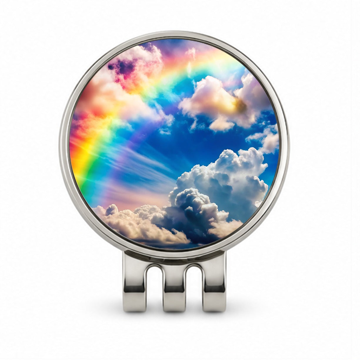 Rainbow in Cloudy Sky Golf Hat Clip with Ball Marker