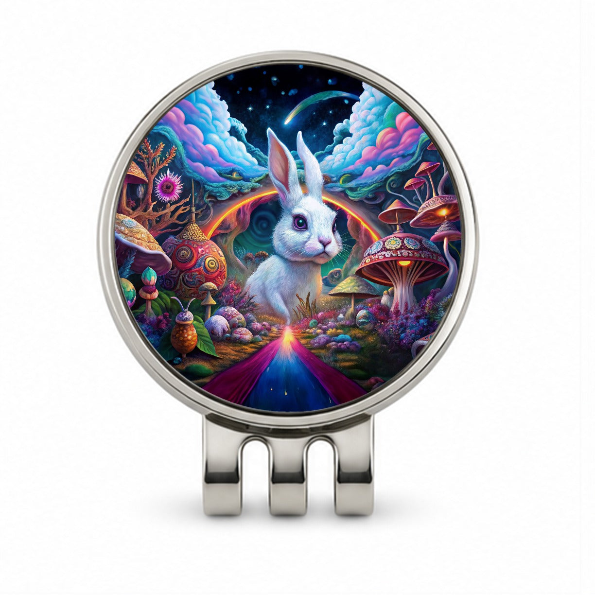 White Rabbit Psychedelic Trippy Wonderland Design Golf Hat Clip with Ball Marker