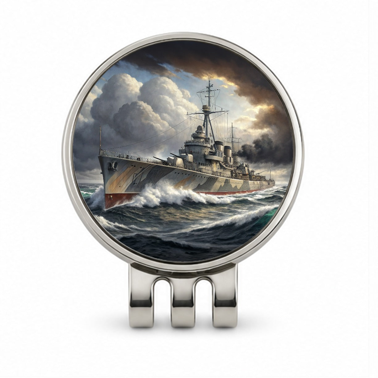 WWII Destroyer at Sea Golf Hat Clip with Ball Marker
