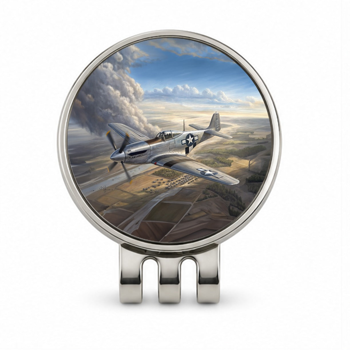 WWII Mustang Fighter Plane In Flight Golf Hat Clip with Ball Marker